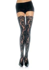 729762 LACE THI HI W/LACE TOP O/S BLK